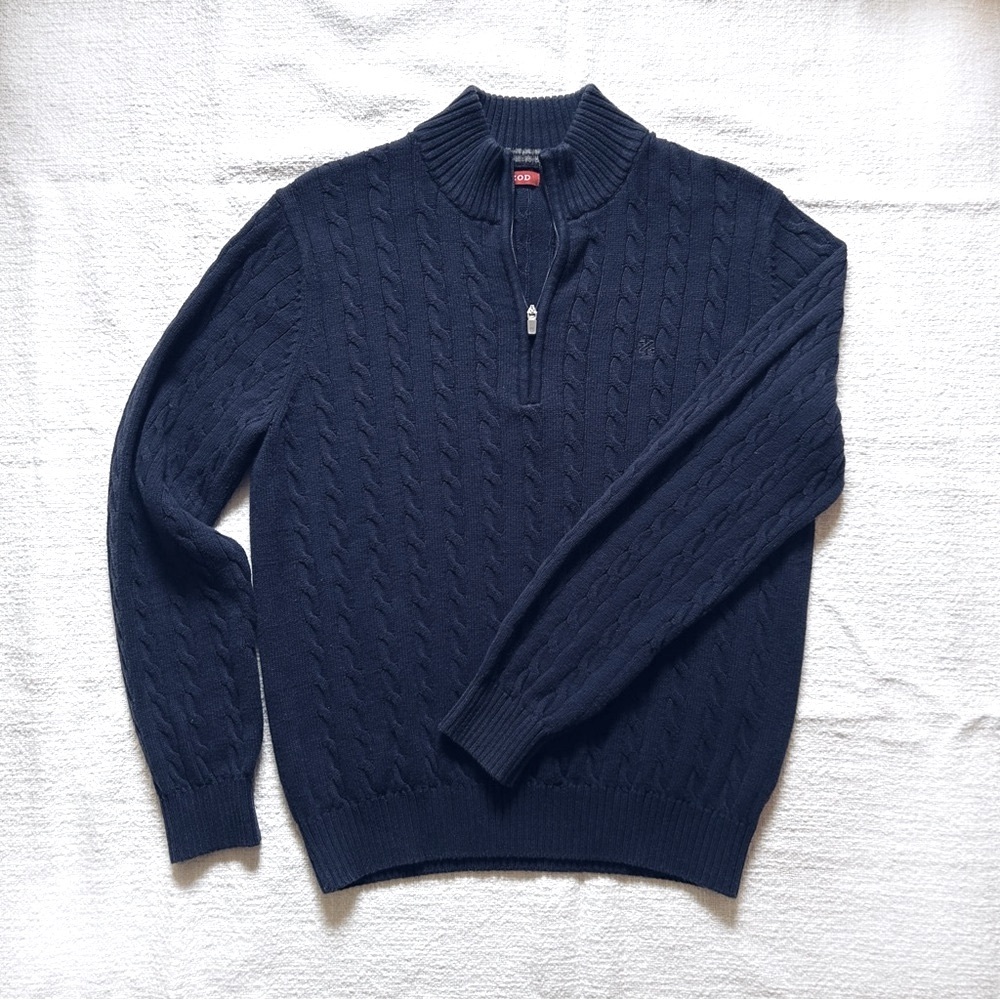 Men's Izod 3/4 Zip Navy Cable Knit Sweater